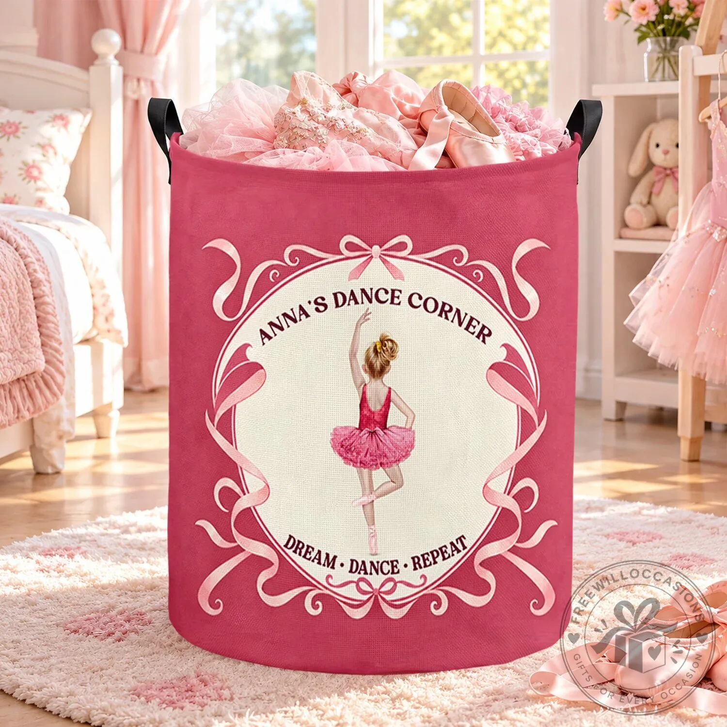 Personalized Ballerina Dancer Laundry Hamper Basket for Girls Bedroom Storage
