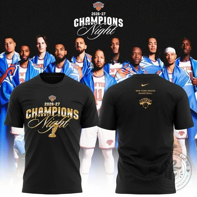 Black T-Shirt for Champions Night Basketball featuring New York Knicks 2026-27 Design