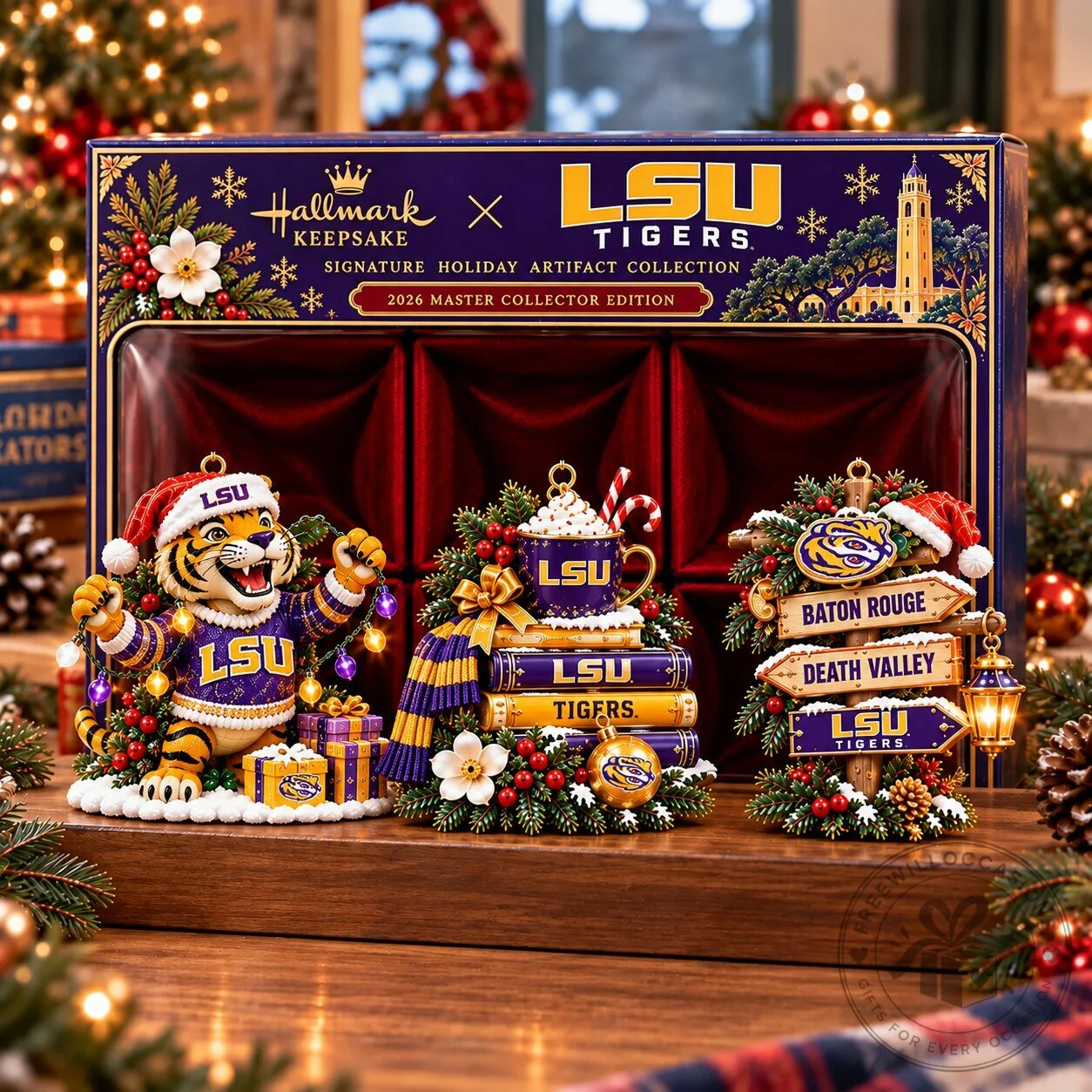 LSU Tigers College Football Christmas Holiday Ornament Set 2 LSU Tigers College Football Christmas Holiday Ornament Set