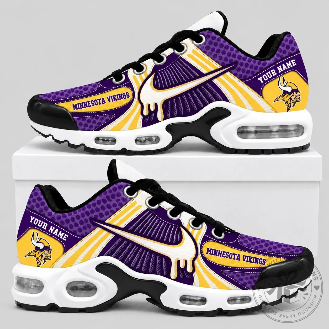 Minnesota Vikings NFL Custom Name Purple and Gold Air Cushion Sneakers