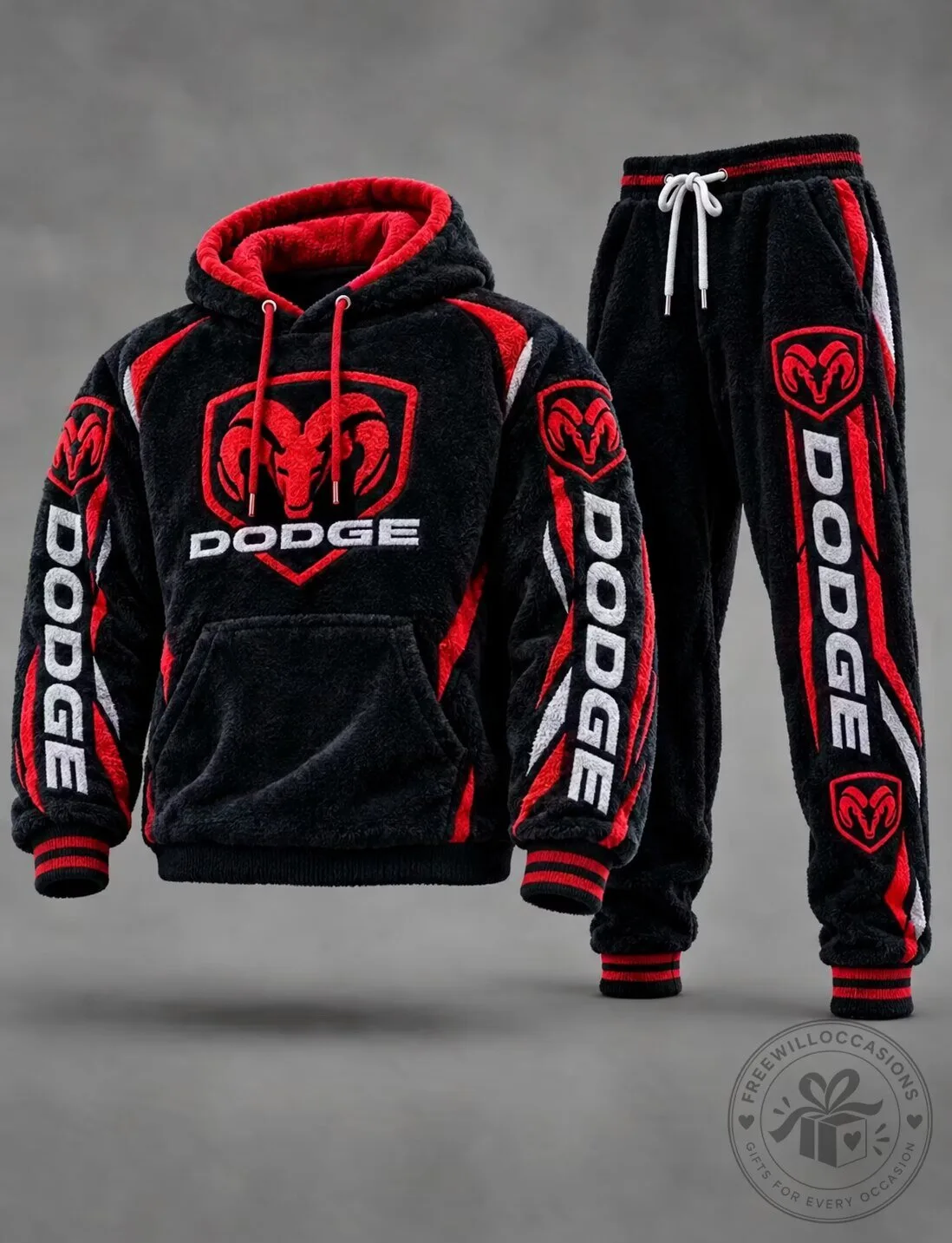 Dodge Ram Logo Black And Red Fleece Hoodie
