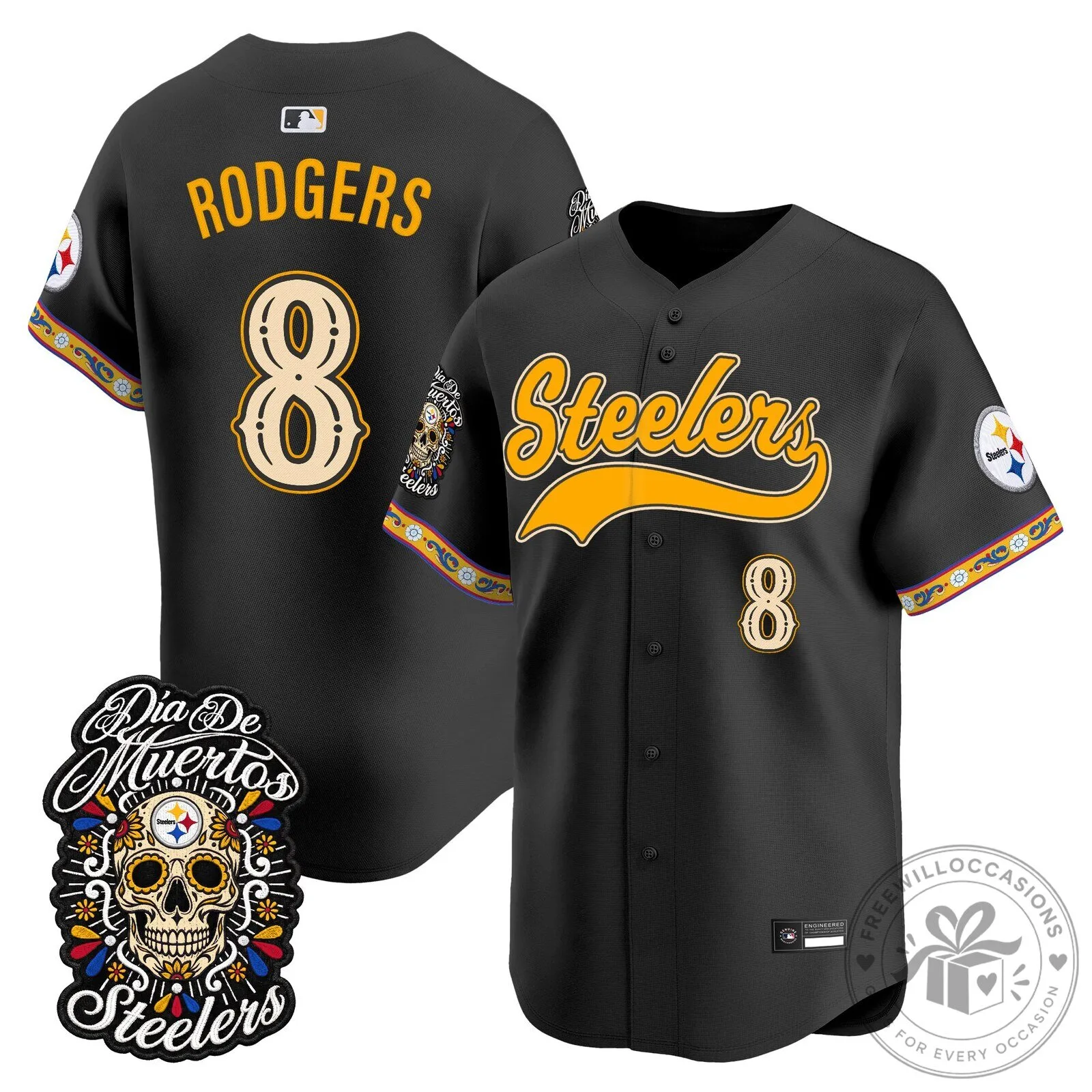 Pittsburgh Steelers Dia de los Muertos Rodgers Baseball Jersey