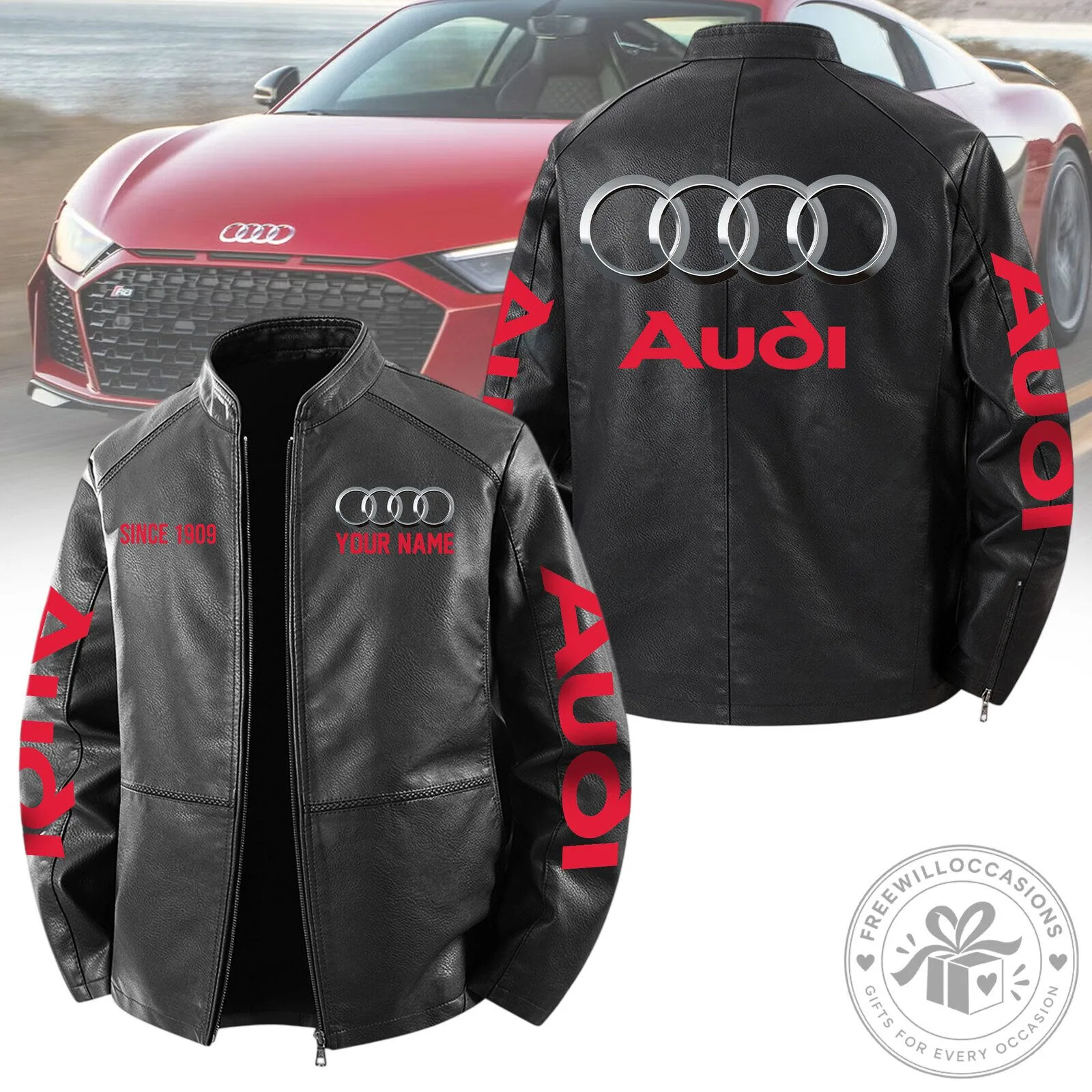 Audi Car Brand Logo Black Leather Jacket 2 Audi Car Brand Logo Black Leather Jacket
