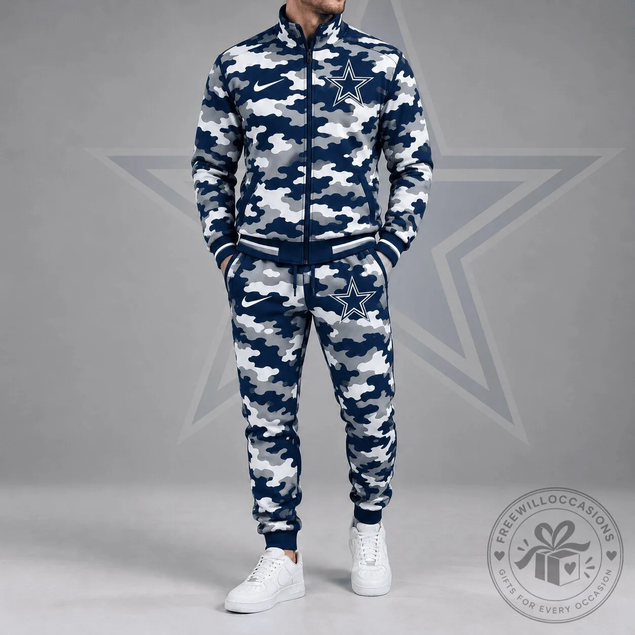 Dallas Cowboys Camouflage Print Full-Zip Jacket and Jogger Pants Tracksuit Set 5 Dallas Cowboys Camouflage Print Full-Zip Jacket and Jogger Pants Tracksuit Set