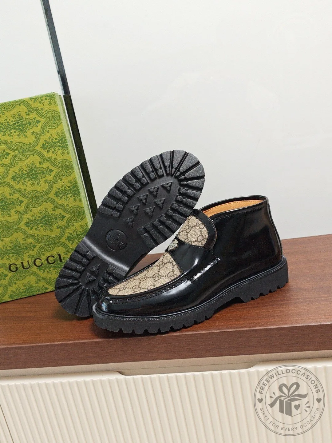 Gucci Monogram Black Leather Ankle Boots with Interlocking G Detail 12 Gucci Monogram Black Leather Ankle Boots with Interlocking G Detail