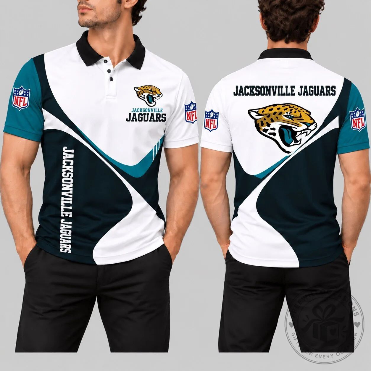 Jacksonville Jaguars NFL Football Team Curve Panel Polo Shirt