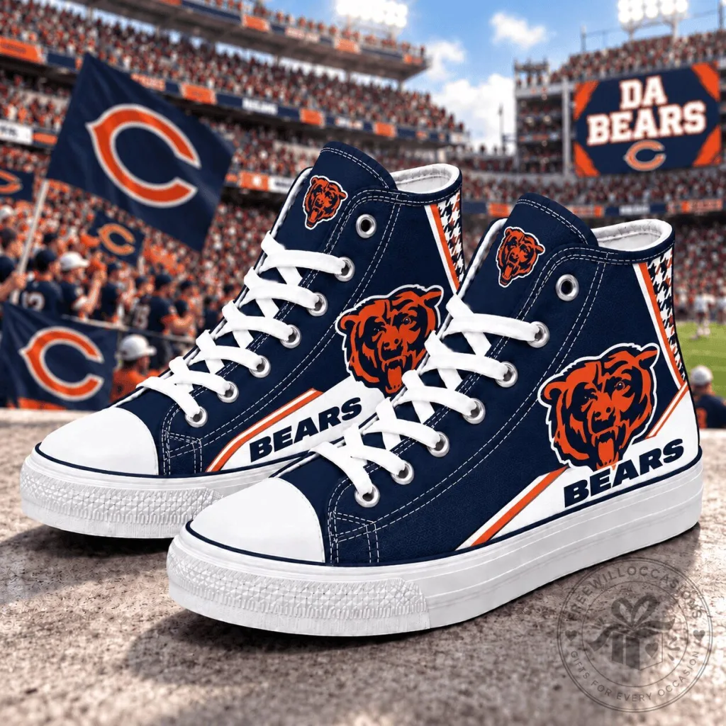 High Top Canvas Sneakers featuring the Chicago Bears NFL Team Logo High Top Canvas Sneakers featuring the Chicago Bears NFL Team Logo