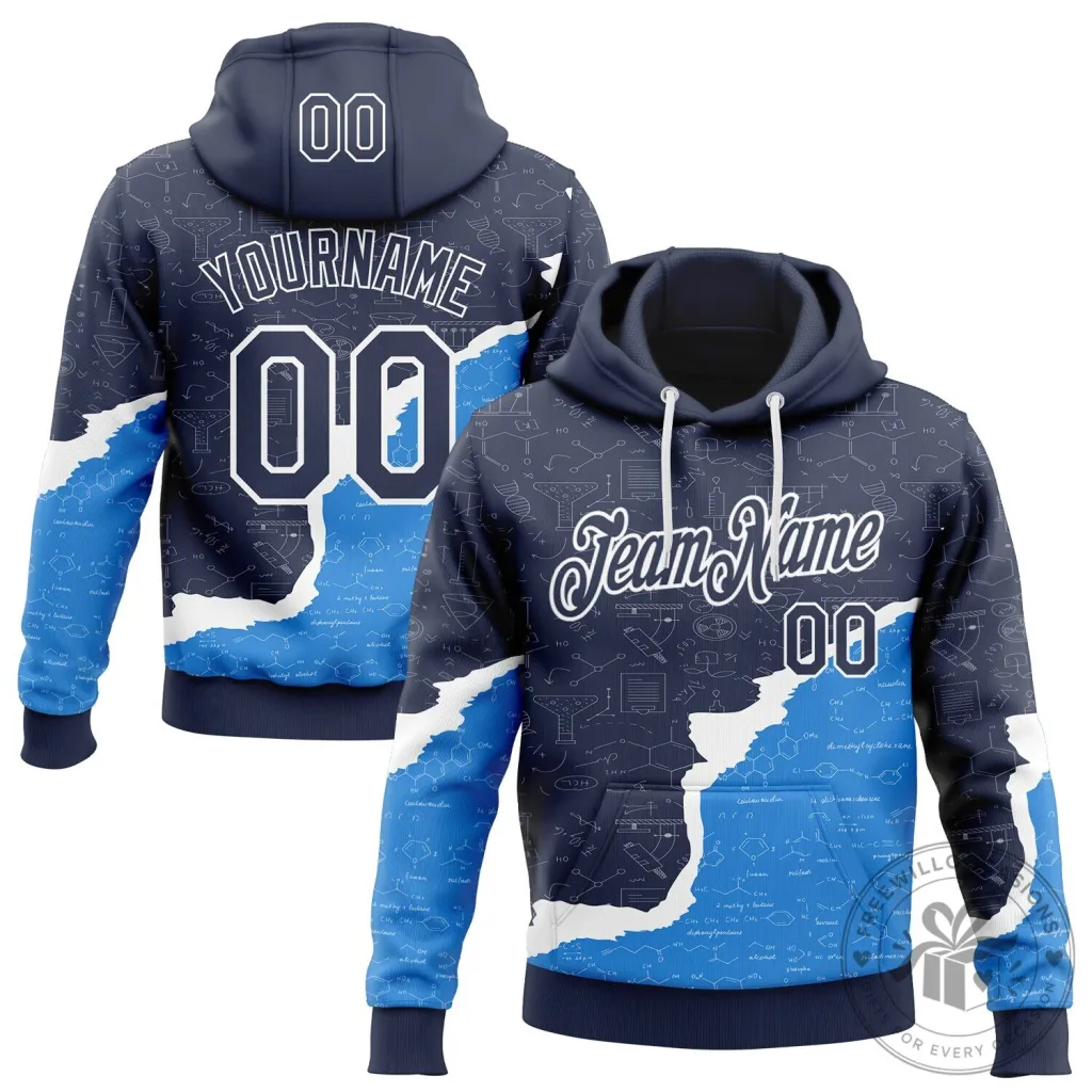 Custom Science Geek Chemical Formula Navy Blue White Pullover Hoodie Custom Science Geek Chemical Formula Navy Blue White Pullover Hoodie
