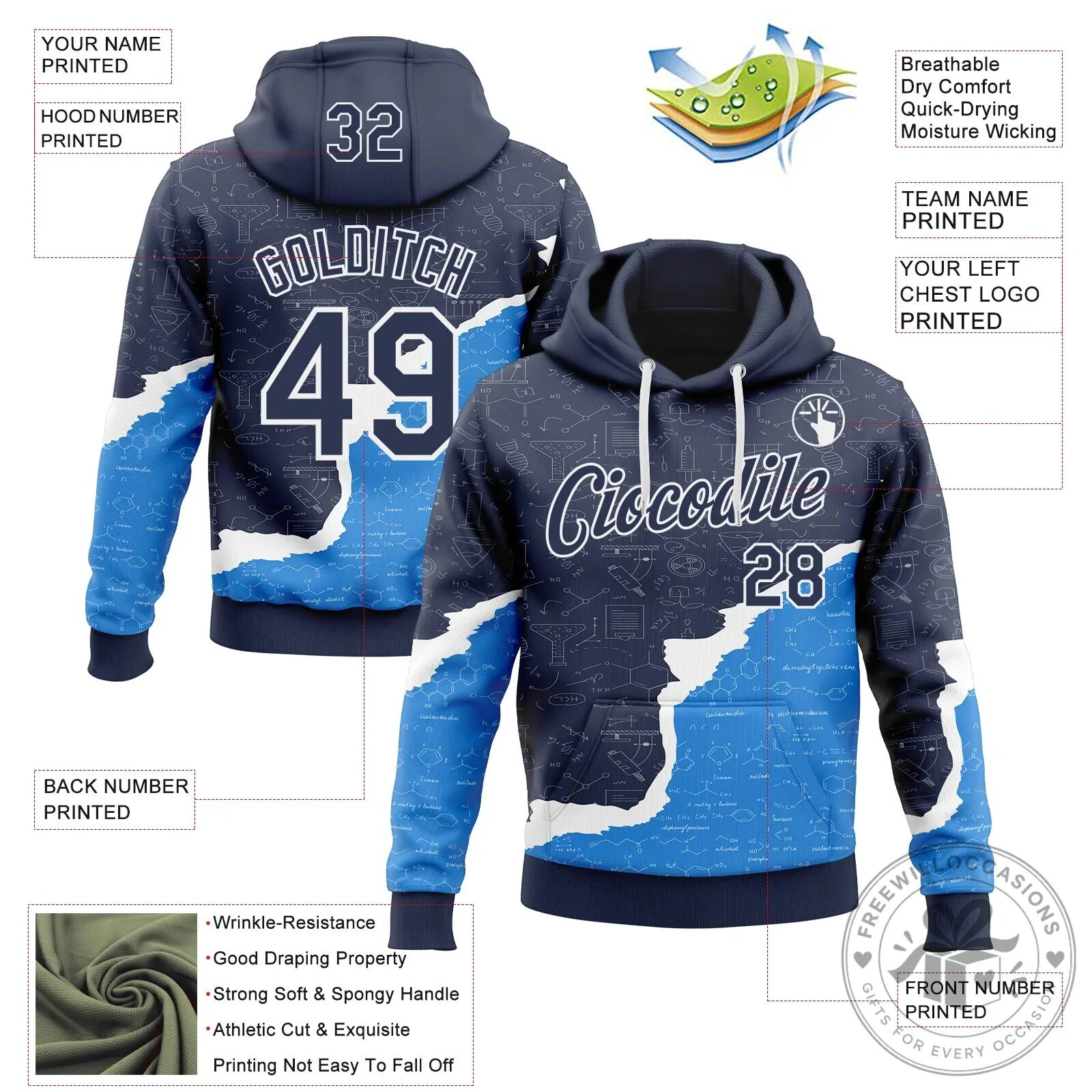 Custom Science Geek Chemical Formula Navy Blue White Pullover Hoodie 13 Custom Science Geek Chemical Formula Navy Blue White Pullover Hoodie