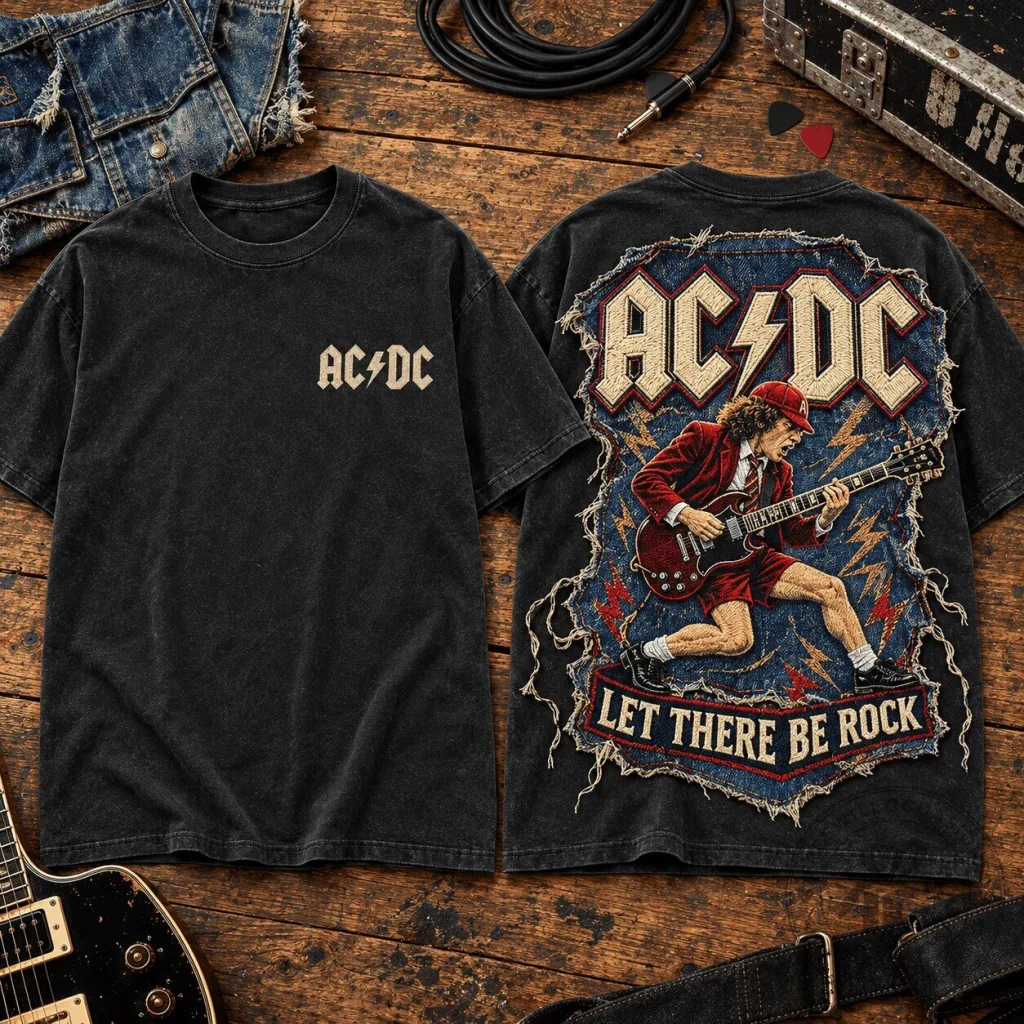 ACDC Angus Young Let There Be Rock Album Cover Art Black T-Shirt AC/DC Angus Young Let There Be Rock Album Cover Art Black T-Shirt