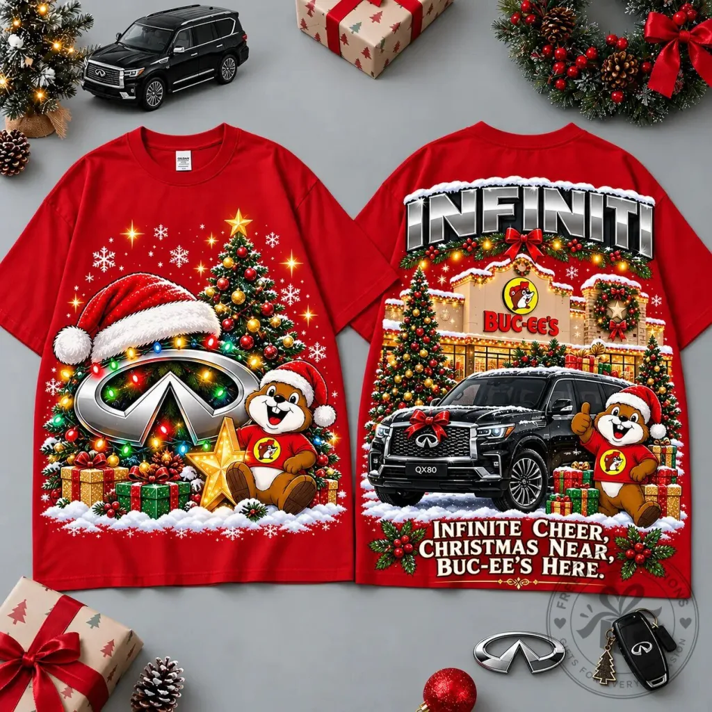 Buc-ee's Infiniti Christmas Cabin Car Print T-Shirt Buc-ee's Infiniti Christmas Cabin Car Print T-Shirt