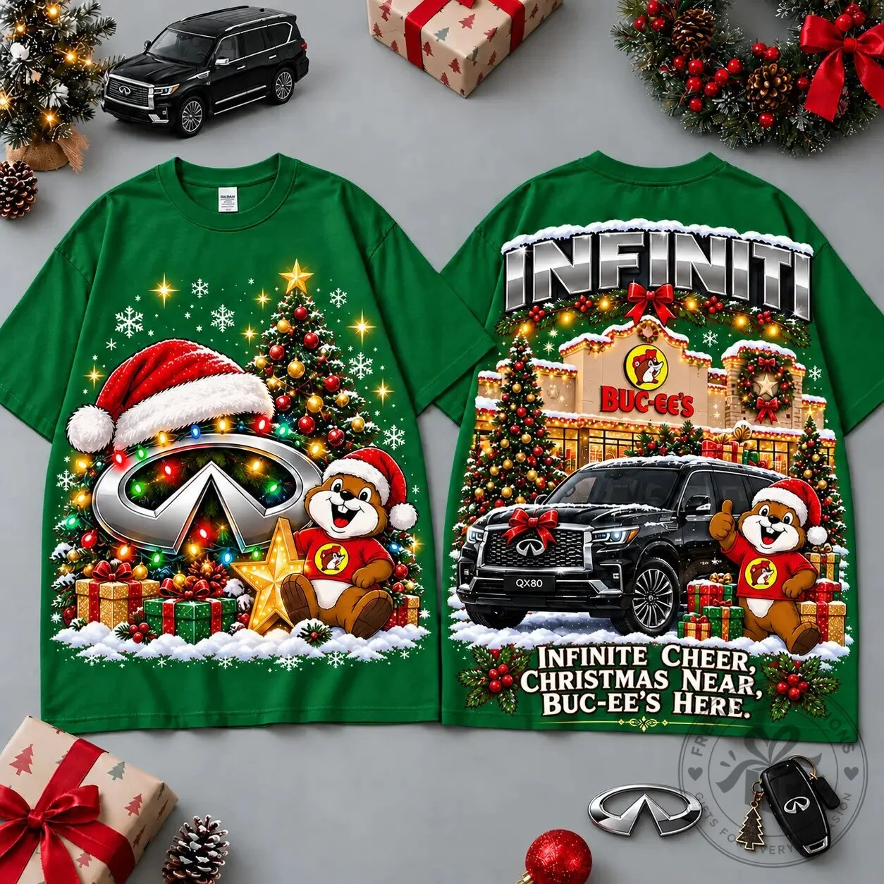 Buc-ee's Infiniti Christmas Cabin Car Print T-Shirt 9 Buc-ee
