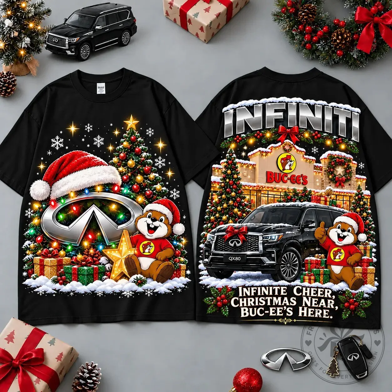 Buc-ee's Infiniti Christmas Cabin Car Print T-Shirt 10 Buc-ee