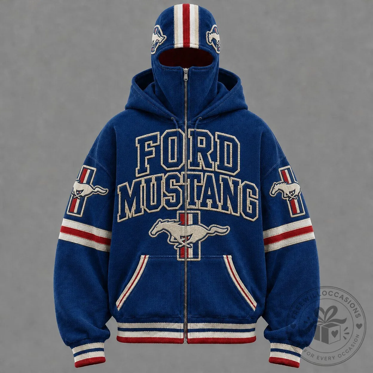 Ford Mustang Blue Full Zip Hooded Sweatshirt with Embroidered Logo 6 Ford Mustang Blue Full Zip Hooded Sweatshirt with Embroidered Logo