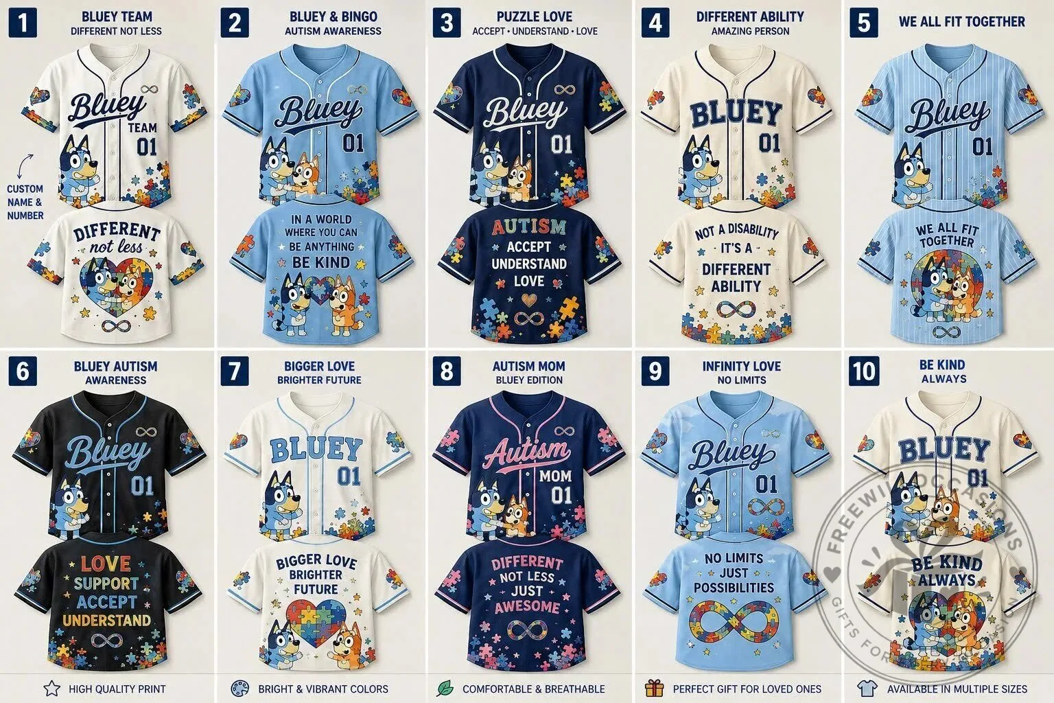 Bluey Autism Awareness Baseball Jersey