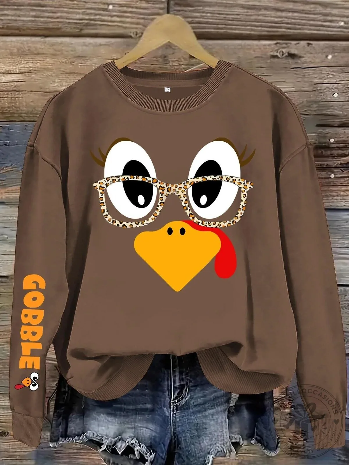 Funny Thanksgiving Turkey Face Leopard Glasses Gobble Graphic Sweatshirt