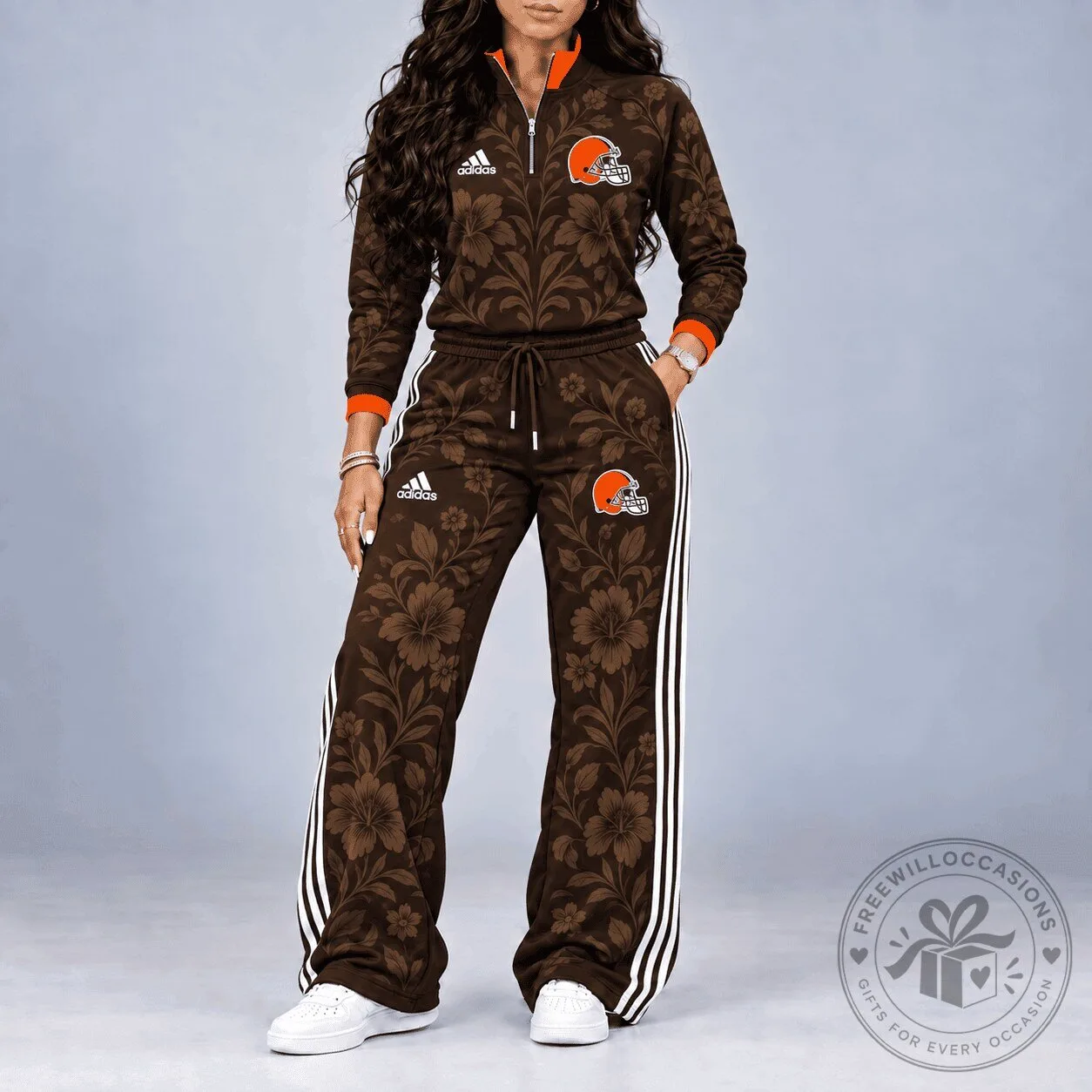 Cleveland Browns Floral Quarter-Zip Pullover Hoodie and Sweatpants Set