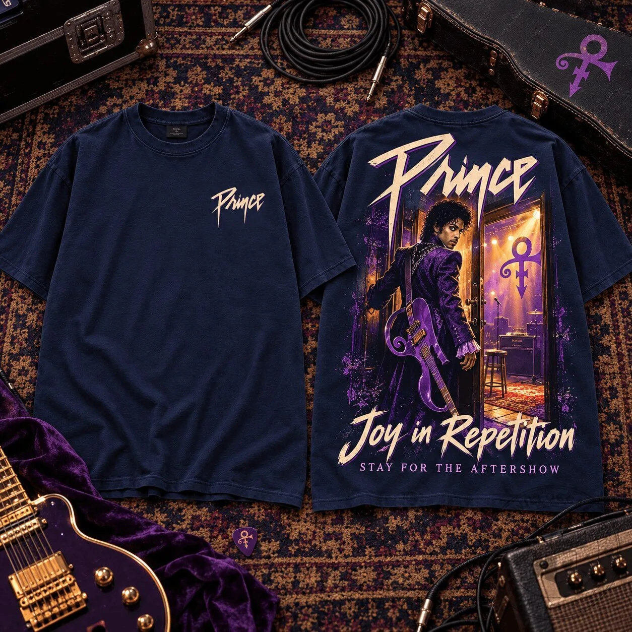 Prince Joy in Repetition Purple Guitar Premium Graphic T-Shirt