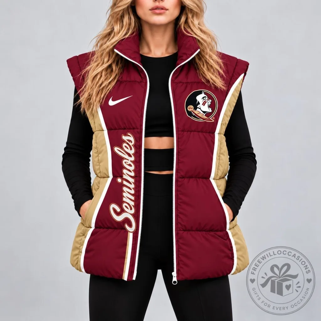 Florida State Seminoles Women's Nike Puffer Vest with Embroidered Logo Florida State Seminoles Women's Nike Puffer Vest with Embroidered Logo