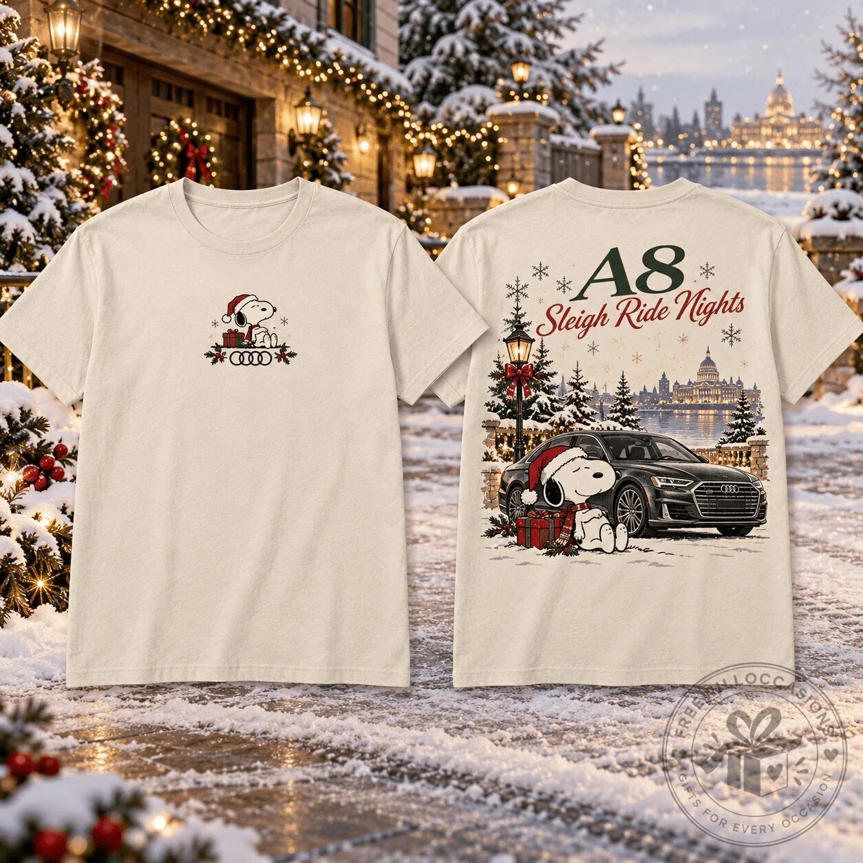 Snoopy Audi A8 Sleigh Ride Nights Christmas Holiday T-Shirt