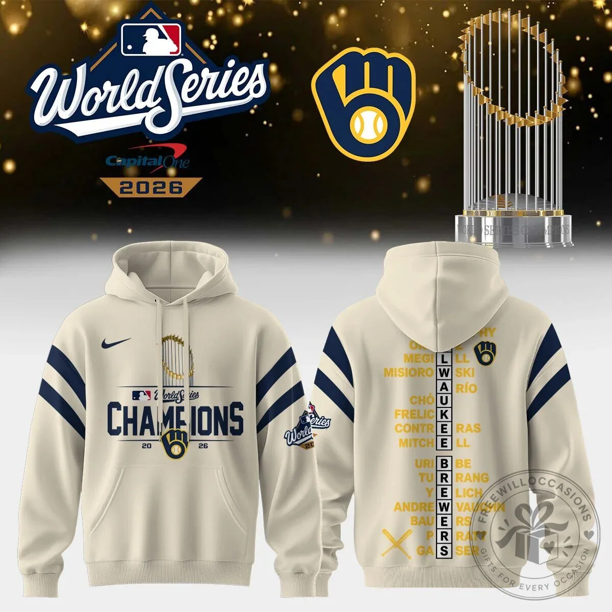 Milwaukee Brewers 2026 World Series Champions Hoodie with Player Roster