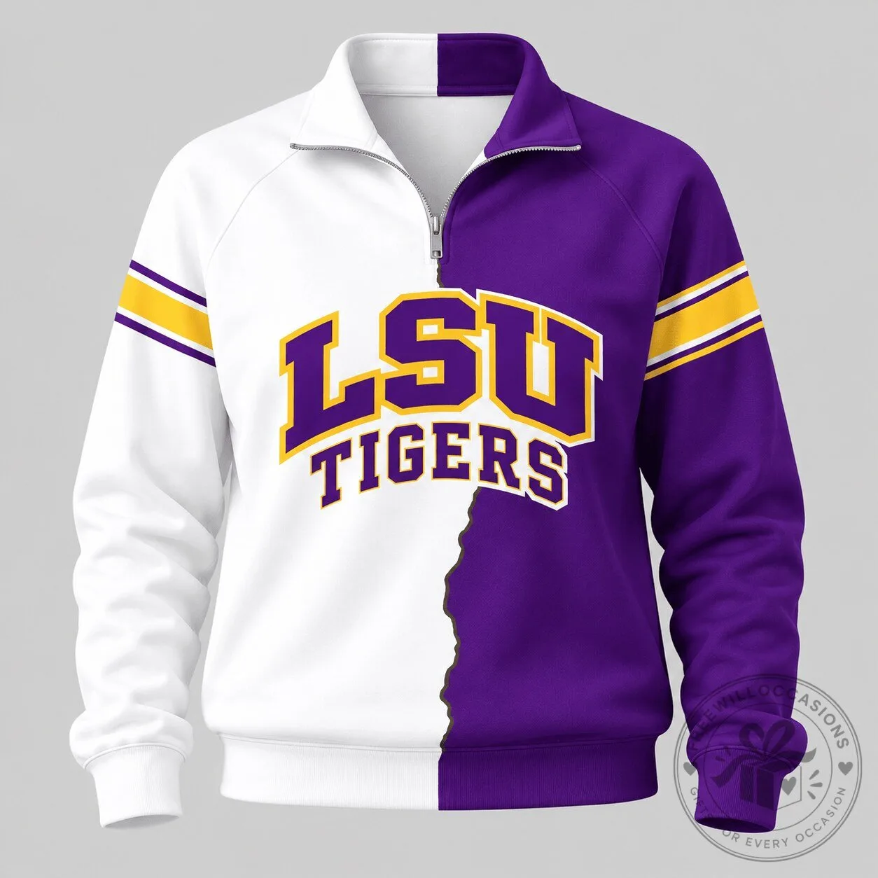 LSU Tigers NCAA Split Color Quarter Zip Pullover Sweatshirt