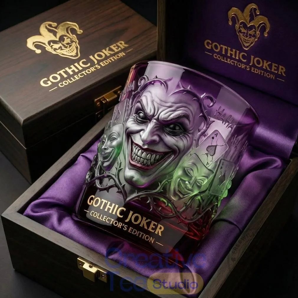 Gothic Joker Collector's Edition Whiskey Glass with Wooden Box