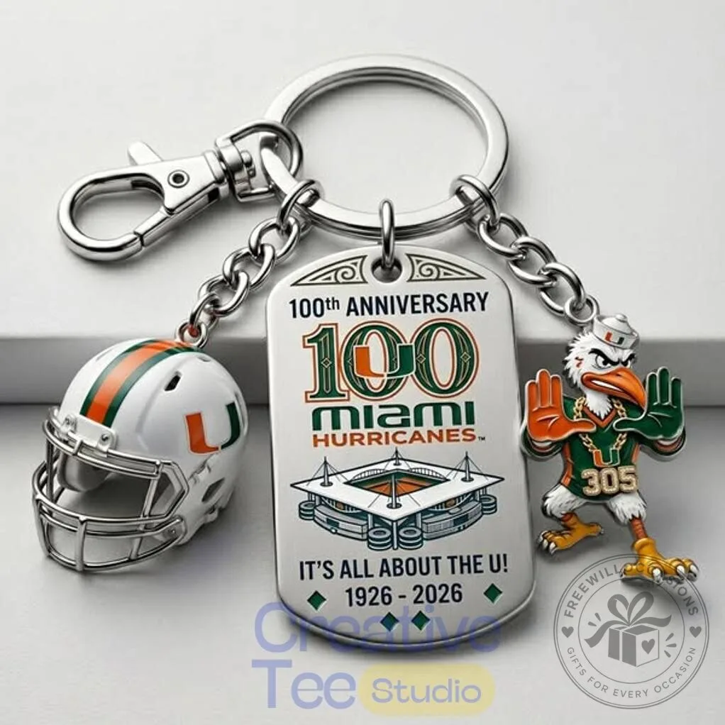 Miami Hurricanes 100th Anniversary Centennial Legacy Football Keychain