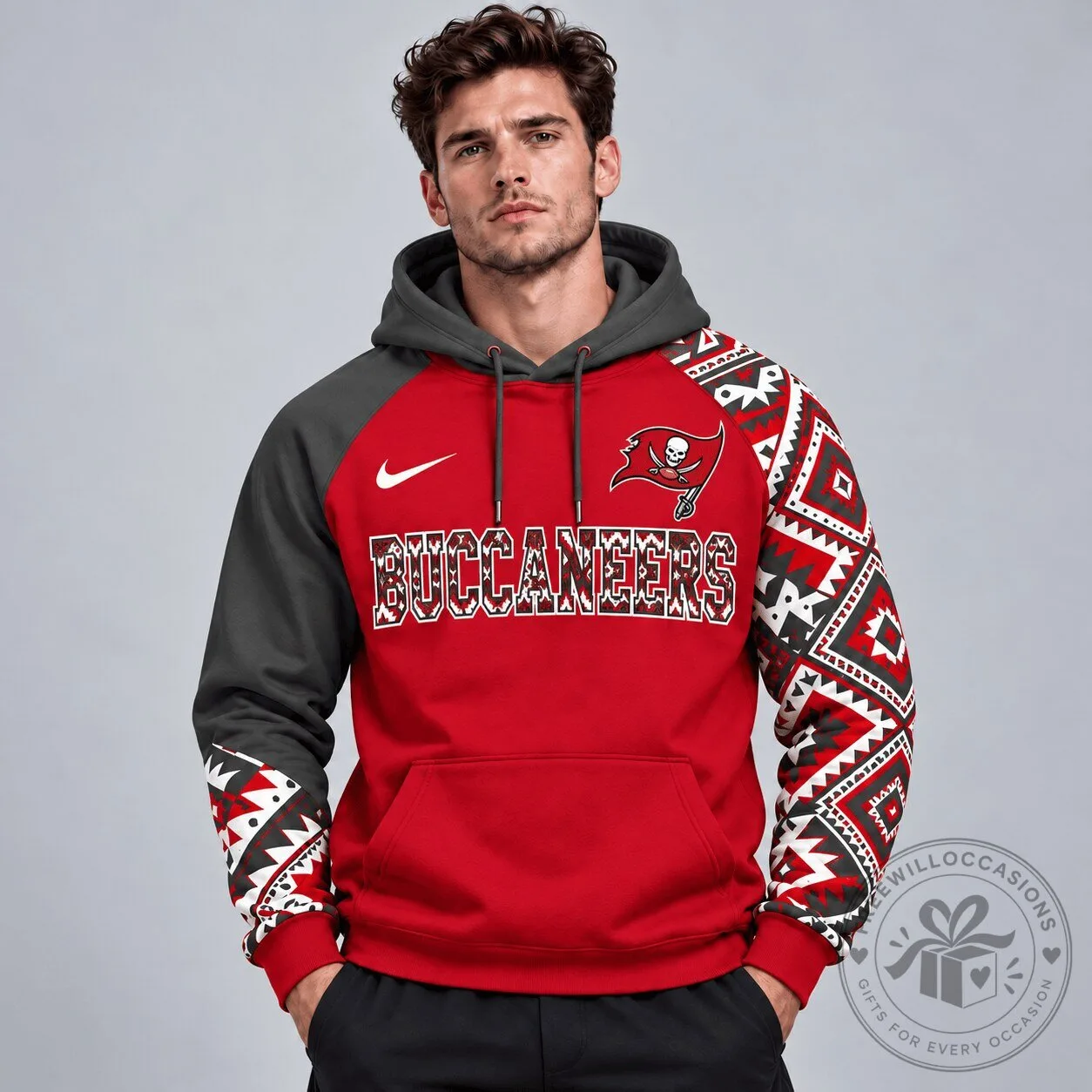 Tampa Bay Buccaneers Aztec Inspired Colorblock Pullover Hoodie
