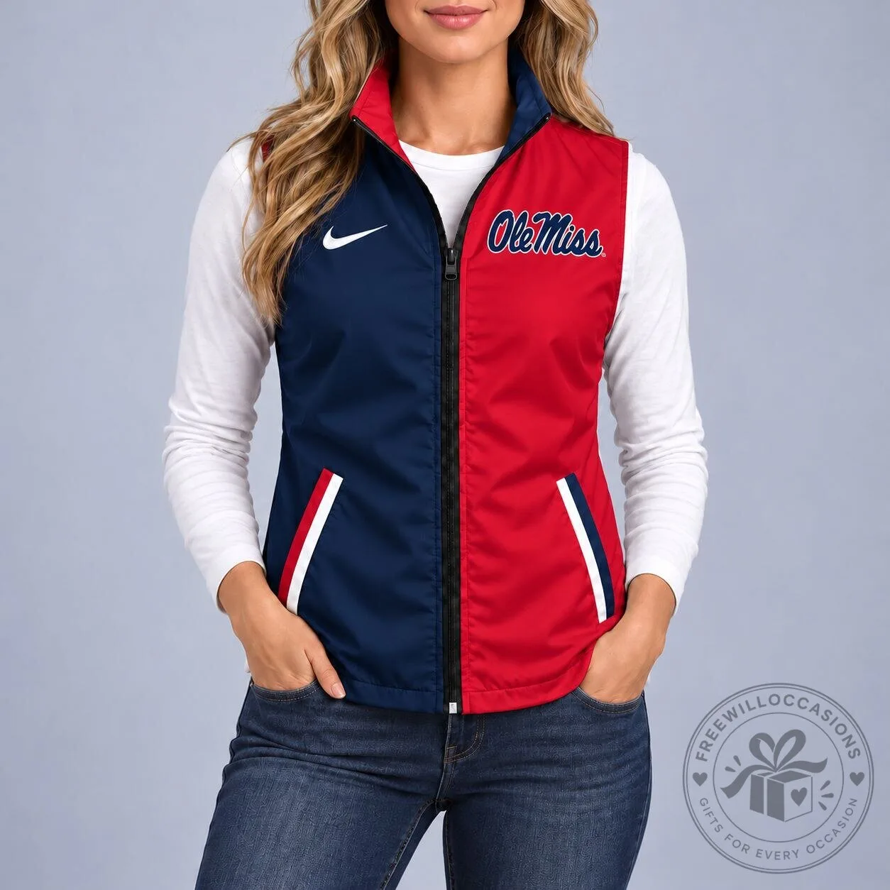 Ole Miss Rebels NCAA Game Day Premium Sleeveless Zip-Up Sports Windbreaker Vest
