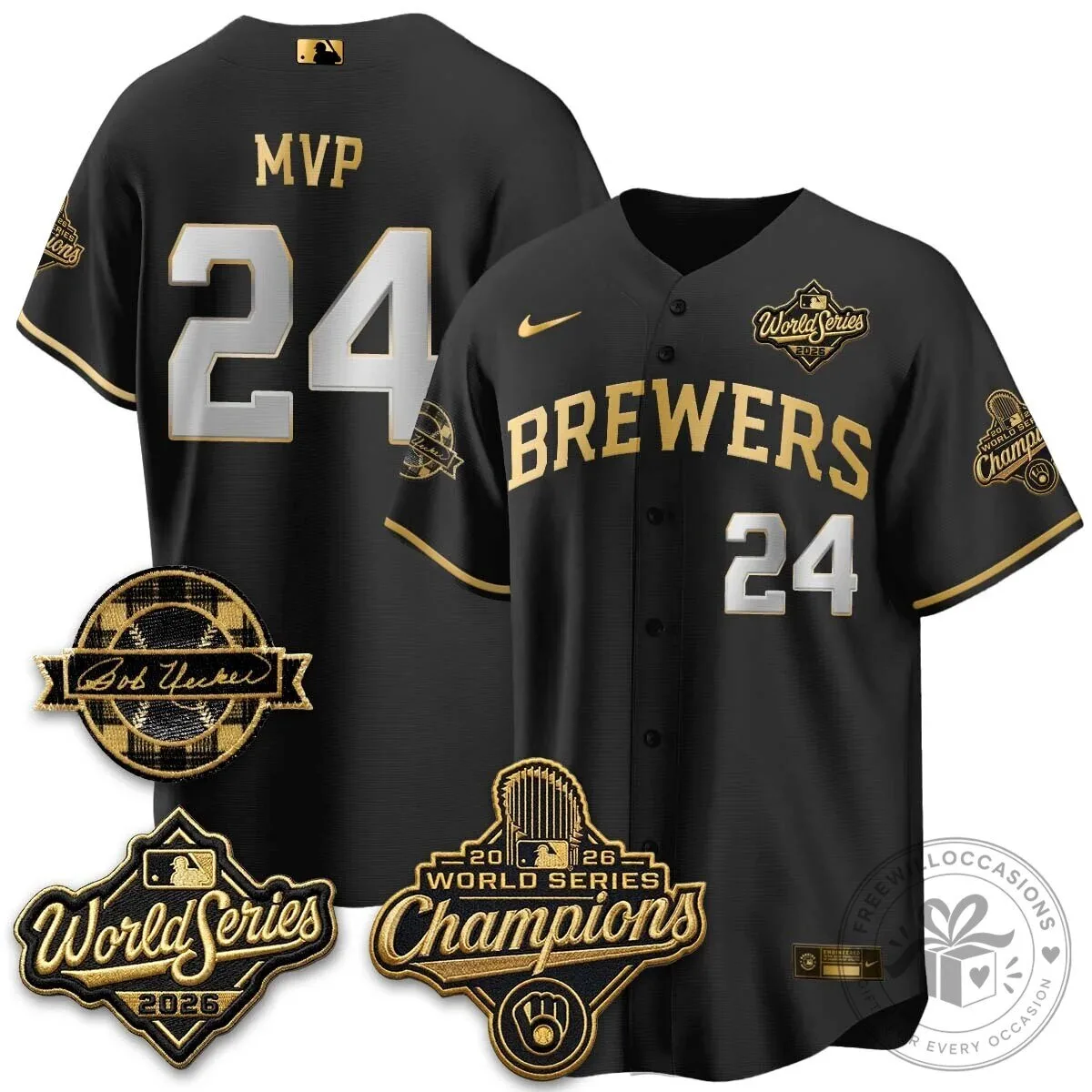 Black Baseball Jersey of Milwaukee Brewers 2026 World Series Champions 96 Black Baseball Jersey of Milwaukee Brewers 2026 World Series Champions