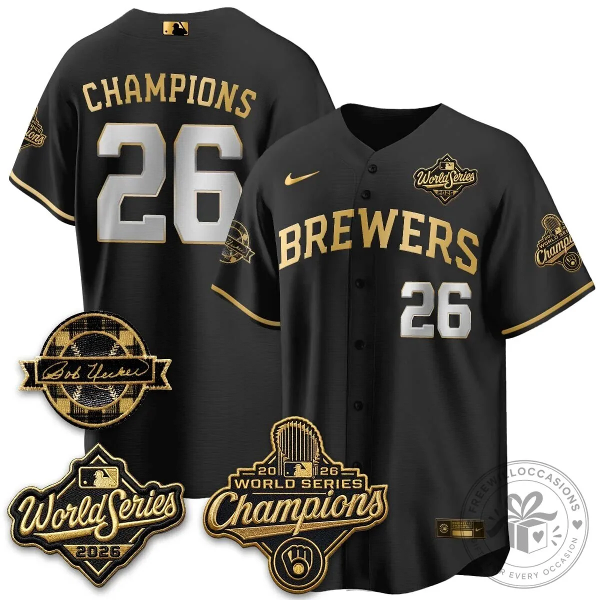 Black Baseball Jersey of Milwaukee Brewers 2026 World Series Champions 97 Black Baseball Jersey of Milwaukee Brewers 2026 World Series Champions