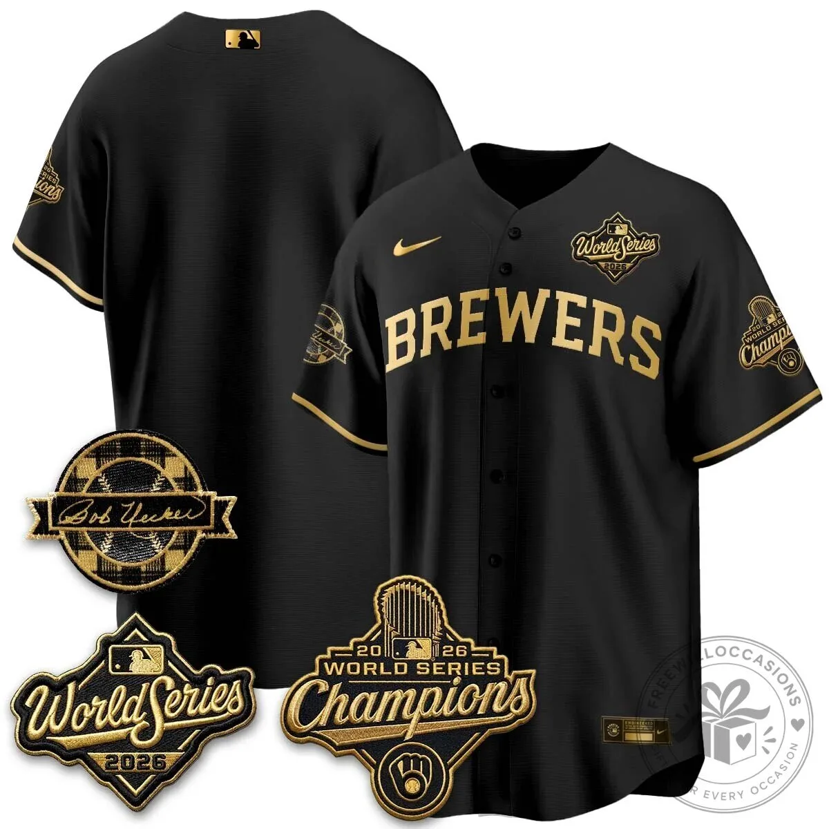 Black Baseball Jersey of Milwaukee Brewers 2026 World Series Champions 99 Black Baseball Jersey of Milwaukee Brewers 2026 World Series Champions