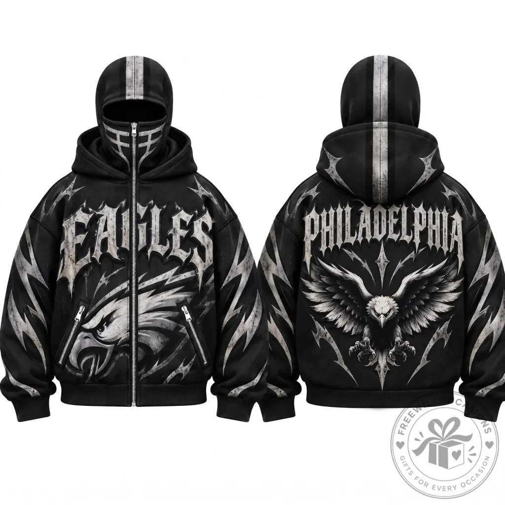 Philadelphia Eagles Gothic Style Mask Zip Up Hoodie for Men and Women Philadelphia Eagles Gothic Style Mask Zip Up Hoodie for Men and Women