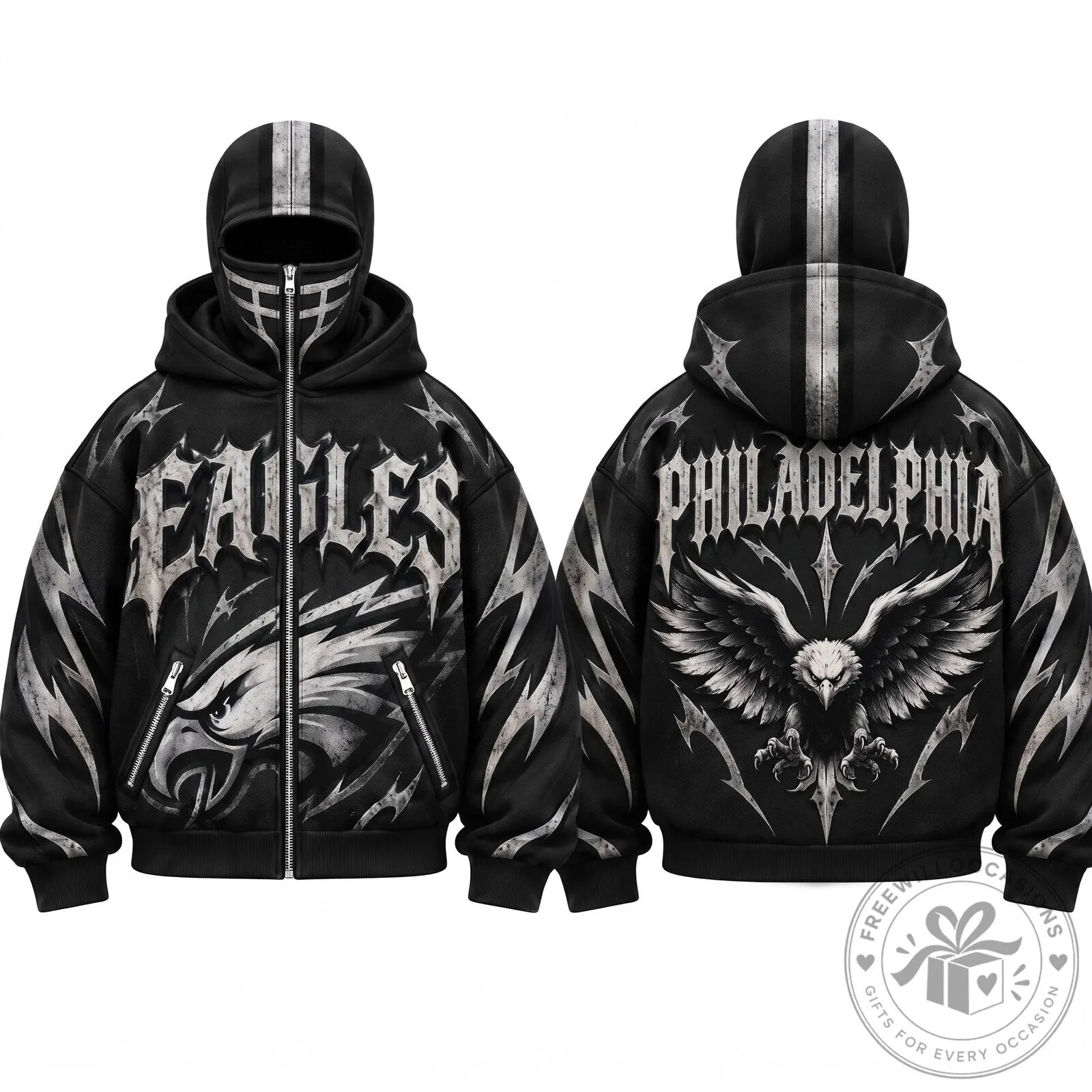 Philadelphia Eagles Gothic Style Mask Zip Up Hoodie for Men and Women 8 Philadelphia Eagles Gothic Style Mask Zip Up Hoodie for Men and Women