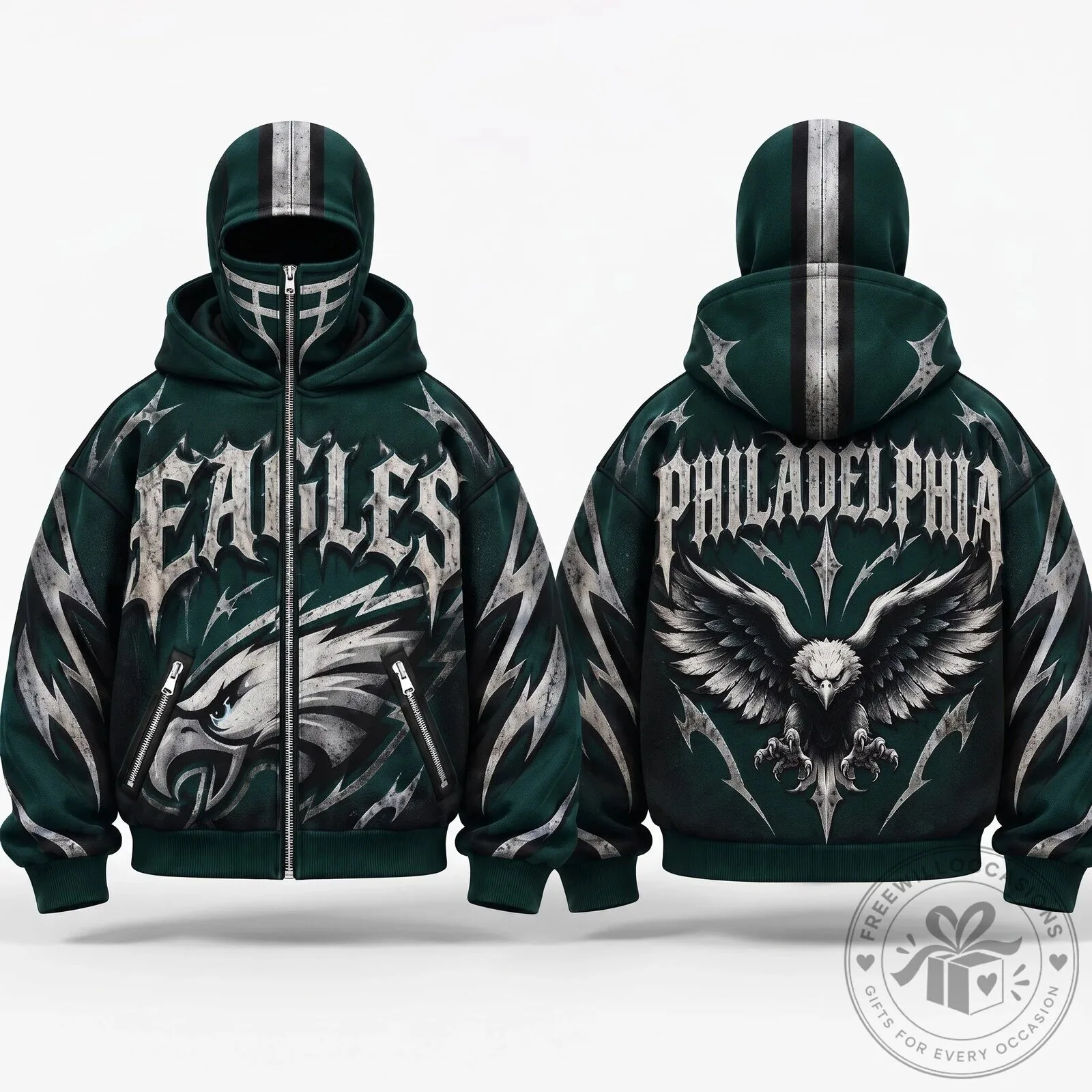 Philadelphia Eagles Gothic Style Mask Zip Up Hoodie for Men and Women 10 Philadelphia Eagles Gothic Style Mask Zip Up Hoodie for Men and Women