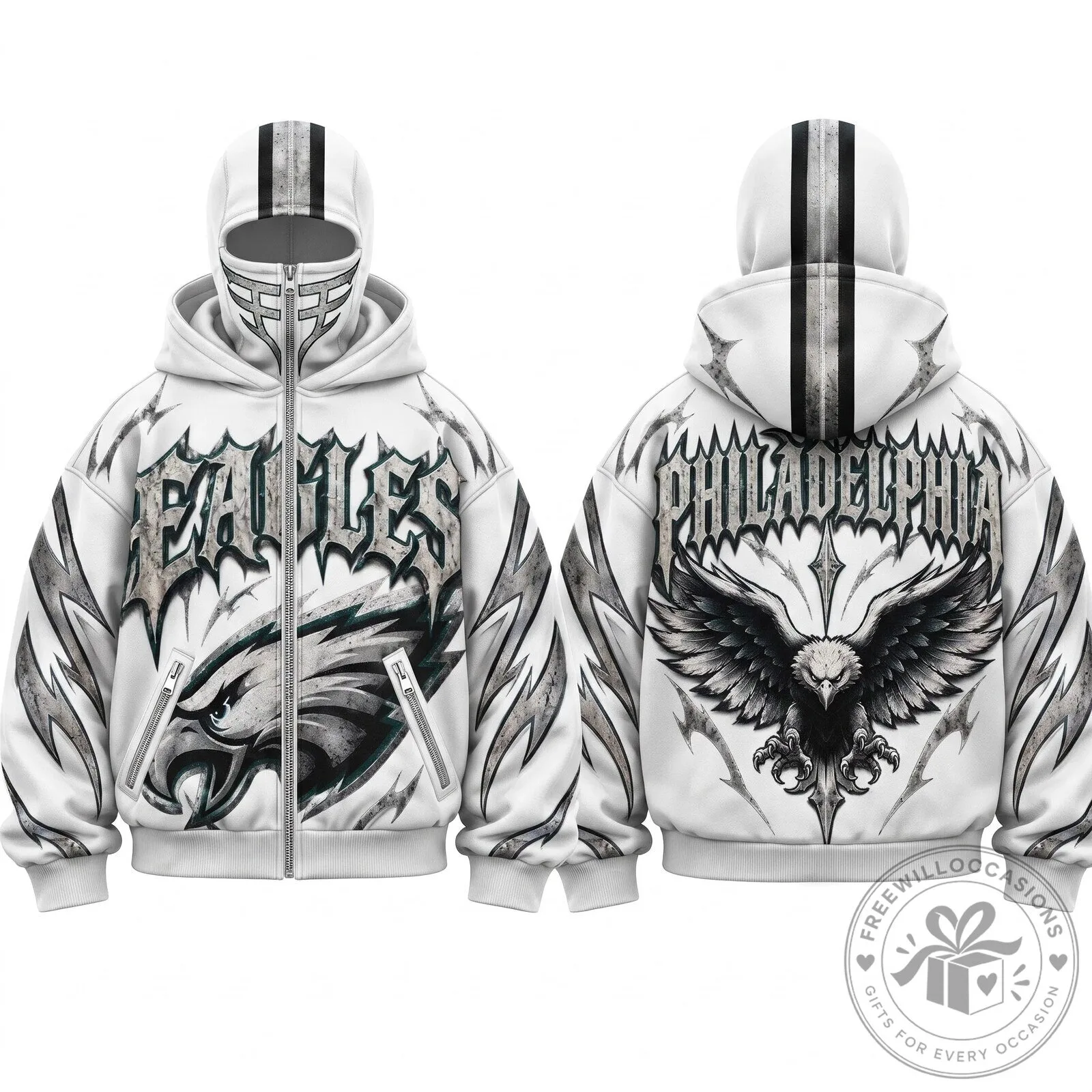 Philadelphia Eagles Gothic Style Mask Zip Up Hoodie for Men and Women 11 Philadelphia Eagles Gothic Style Mask Zip Up Hoodie for Men and Women