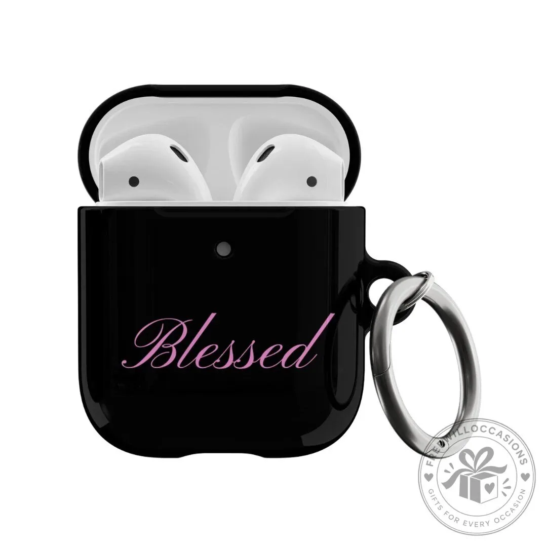 Blessed Pink Script Black AirPods Pro Case with Keychain Ring